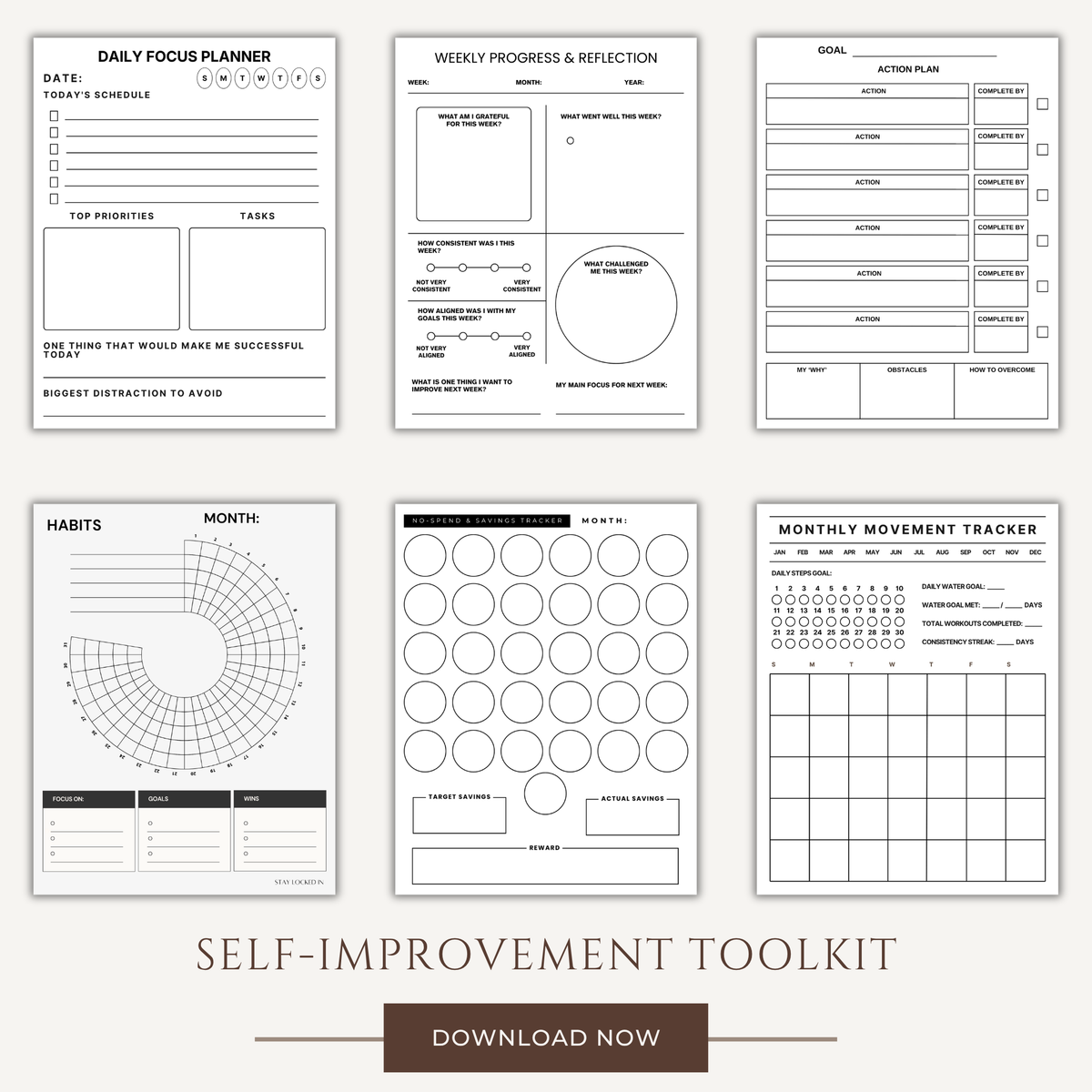The Consistency System | Self-Improvement Printable Planner Bundle | 6 Digital Downloads